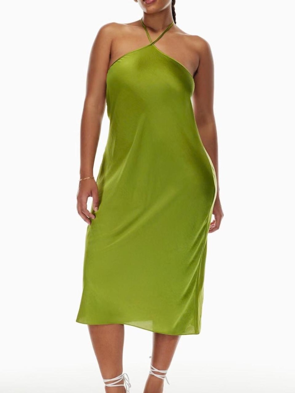 Aritzia Wilfred Nightwood satin halter midi slip dress, succulent green, Medium